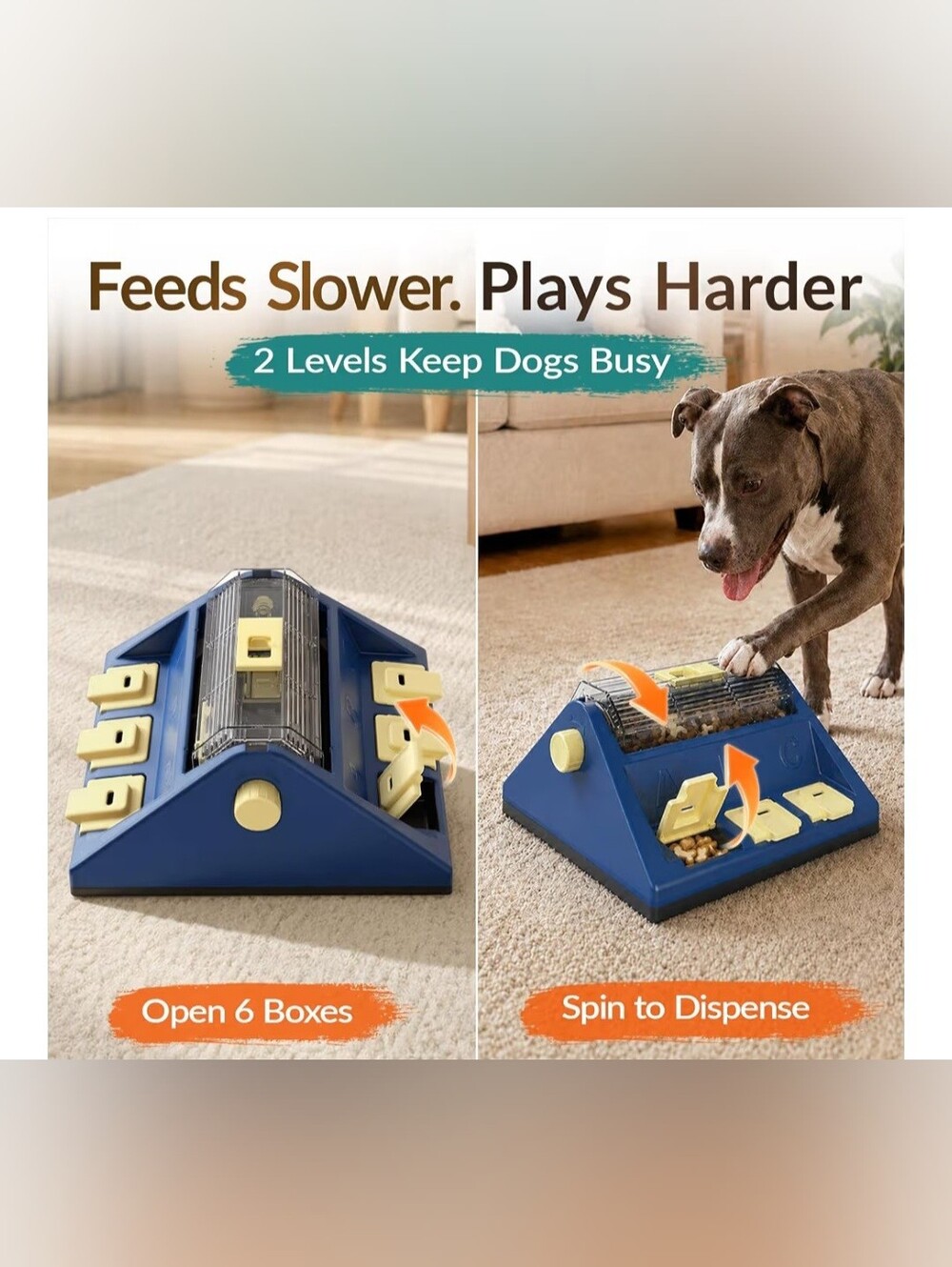 2-Level Dog Puzzle Toy Rotating Treat Dispenser for Small/Medium DogsL. 4-cup